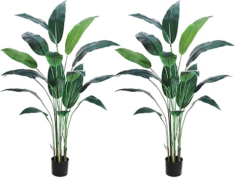 6ft Artificial Bird of Paradise Plant, Tall Faux Plants with 17 Trunks Faux Leaves, Artificial Plants Indoor Outdoor with Black Nursery Pot for Home Decor Office Living Room 2 Pack