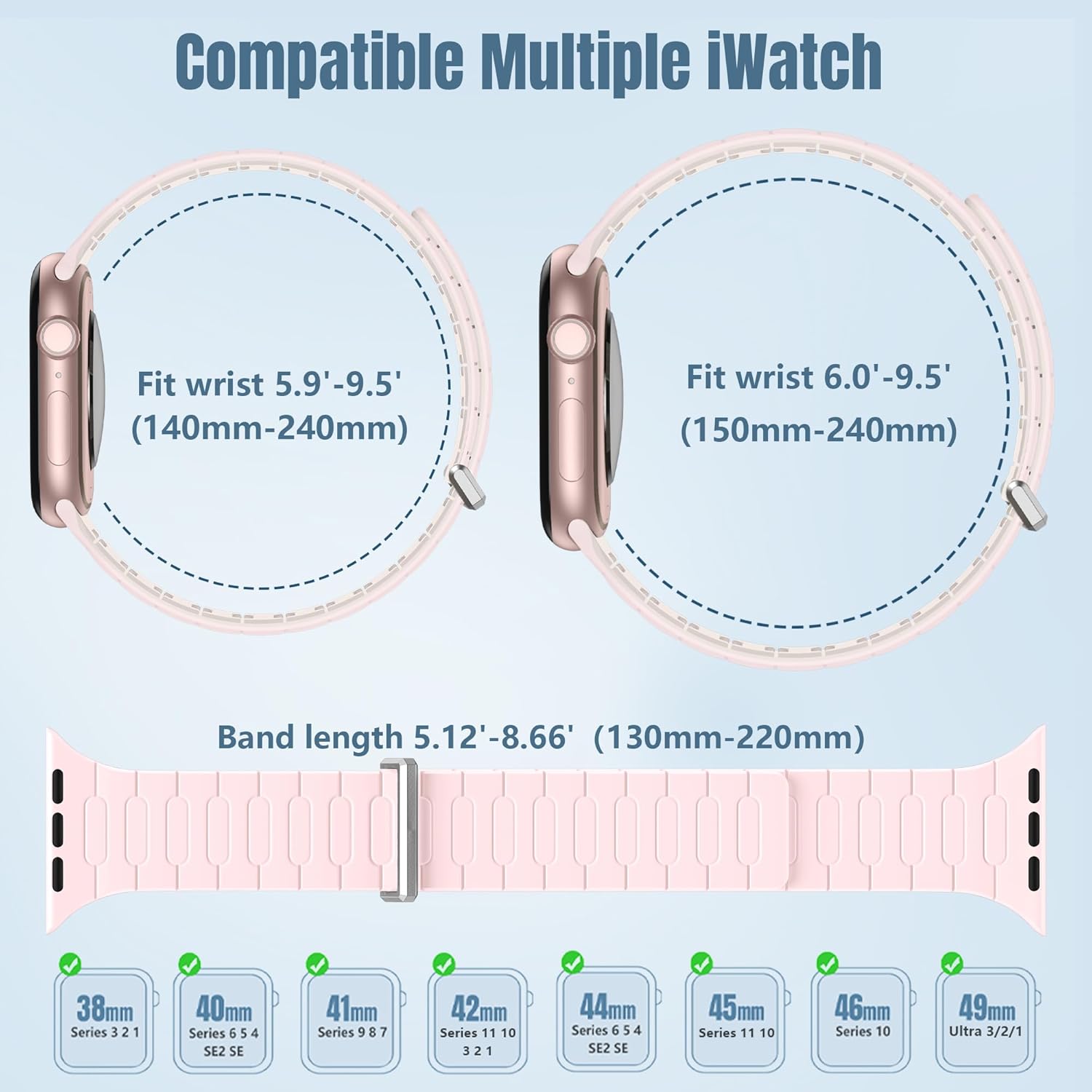 Easuny Magnetic Silicone Band Compatible with Apple Watch Bands for Women 40mm 41mm 42mm 38mm 44mm 45mm 46mm 49mm Men, Sport Waterproof Security Strap for iWatch Series 11 SE 3 2 10 9 8 7 6 5 4 Ultra - Image 9