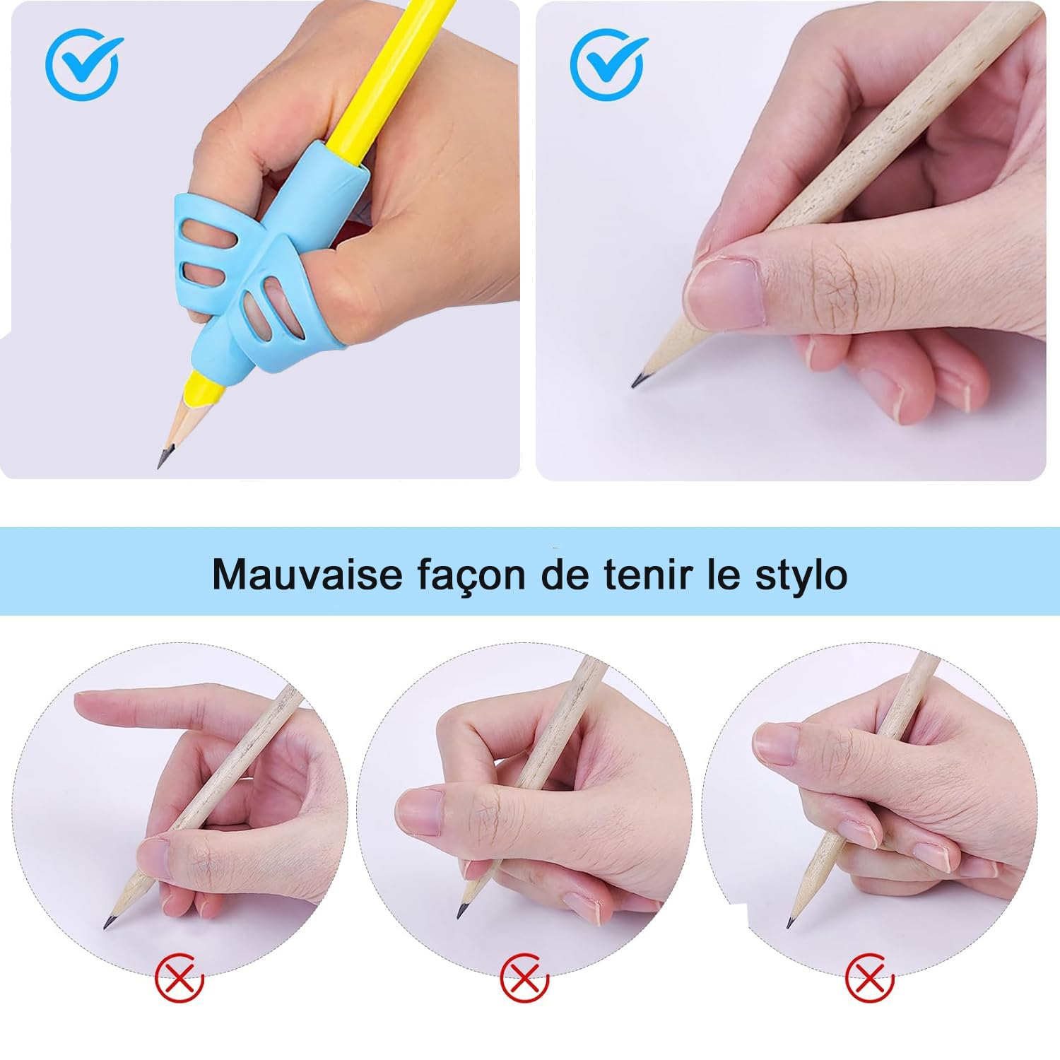 Voarge 6 Pezzi Guida Dita Scrivere Bambino, Guida Dito in Silicone, Matita Grip per Bambini Ergonomico Aiuto Scrittura Per Bambini Adulti Esigenze Studenti