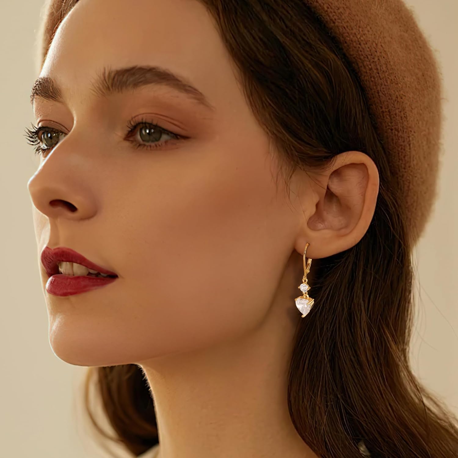 14K Gold 925 Sterling Silver Heart Dangle Earrings for Women, Silver Dangling Drop Halo Hearts Shaped Dangly Earring Cubic Zirconia Leverback Valentine Trendy Earrings - Image 3