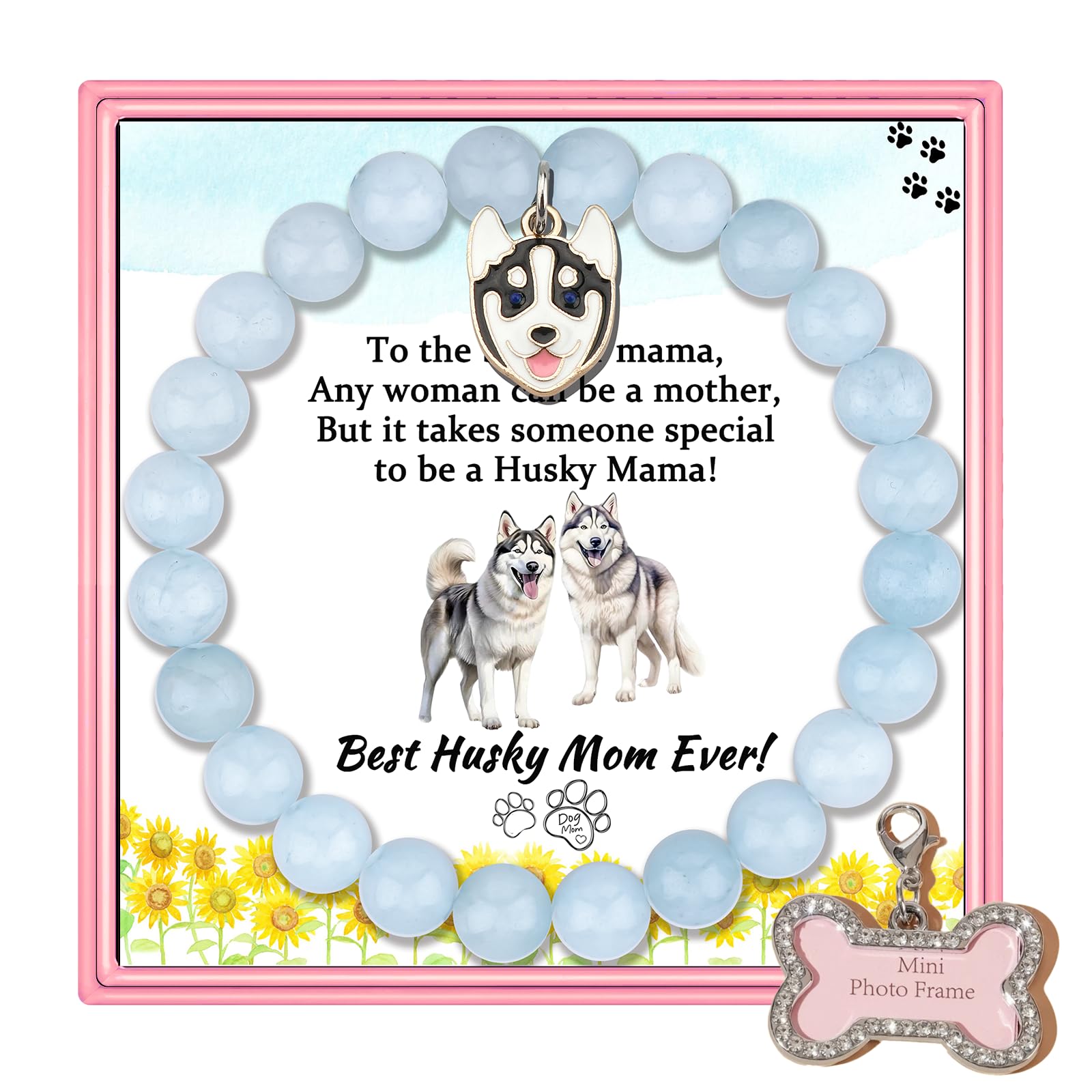PARTNER Cute Husky Lover Gifts Dog Lover Gifts Husky Lover Bracelet Jewelry Diamond Bone Anti-lost Message Pendant Gifts for Women Men Pet Dog Gifts