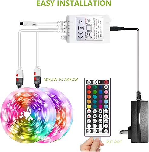Miniatura 5 de Luces LED para dormitorio de 50 pies (2 rollos de 25 pies), tira de luces LED que sincronizan cambio de color con control remoto de 44 teclas, tira