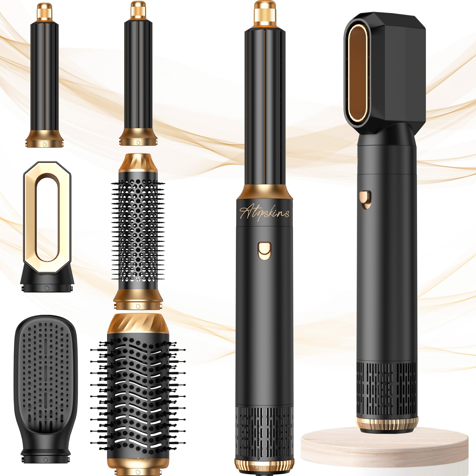 Atopskins 6 in 1 Hair Dryer Brush, Detachable Air Styler, Blow Dryer Brush 3 Heat Settings Frizz-Free Drying, Volumizing, Straightening, Curling for