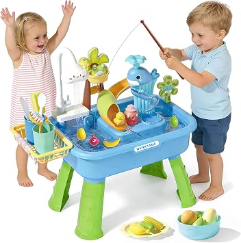 Toys for 3+ Year Old Kids Water Table for Toddlers with Fishing Game Gifts for Age 3 4 5 6 7 8 Years Old Boys Girls Birthday Presents Sand & Water Play Table for Summer Outdoor Pool Backyard Beach