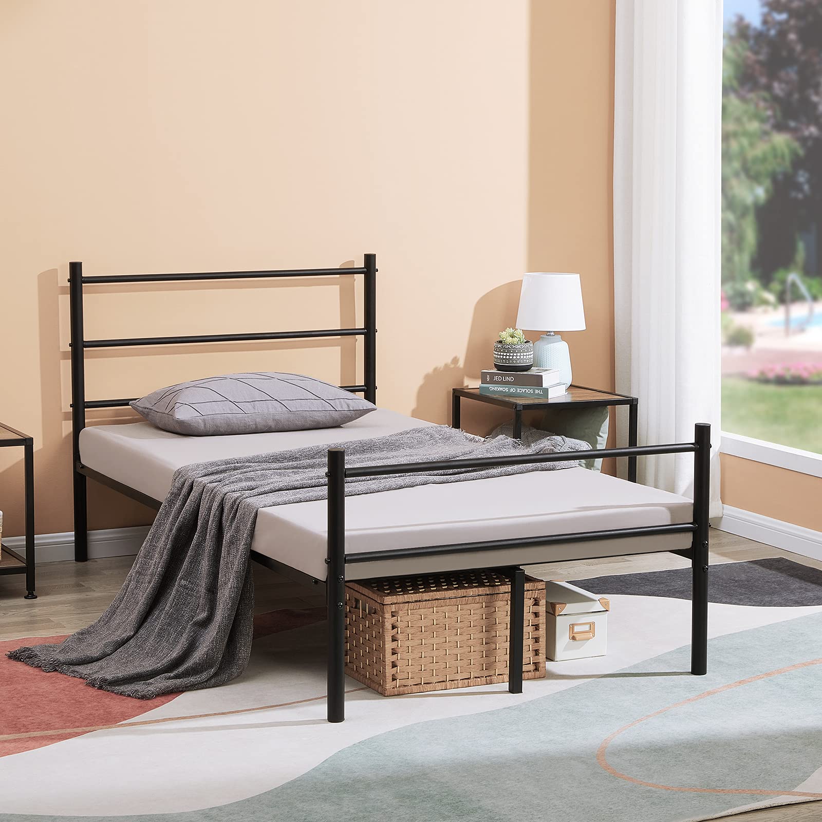 Buy GreenForest Twin Bed Frame with Headboard Heavy Duty Square Slats