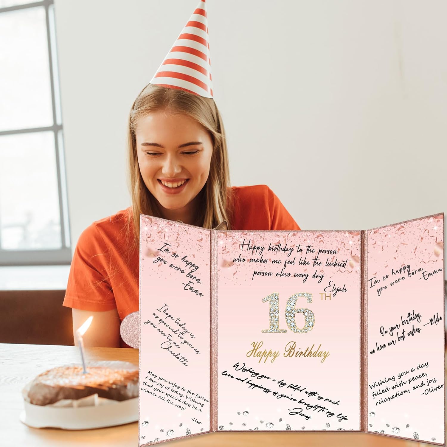 Crenics Sweet 16 Birthday Decorations, Creative Rose Gold 16th Birthday Guest Book Alternative, Large 16th Birthday Signature Book 12" x 18", Great 16 Years Old Birthday Gifts for Girls - Image 5