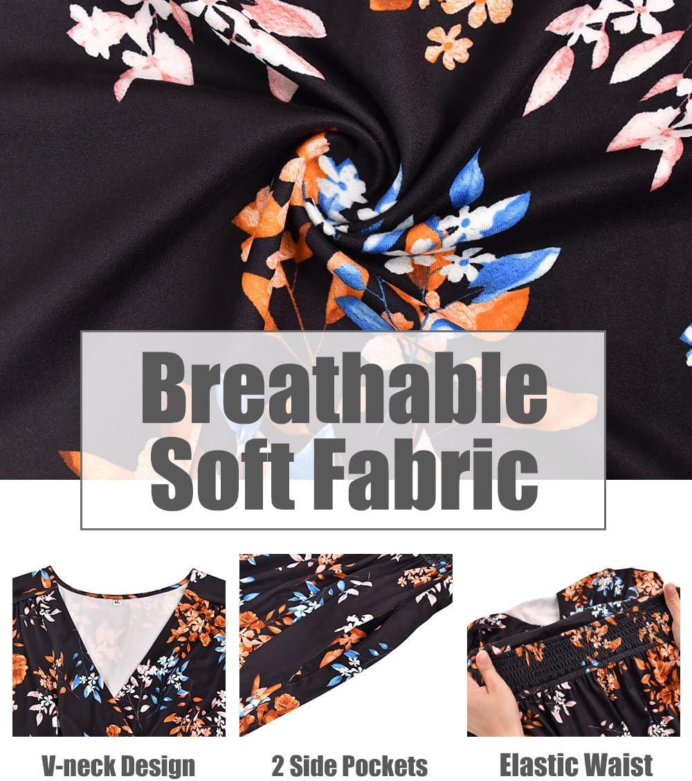 CARCOS Plus Size Dresses for Curvy Women V Neck Summer Maxi Dress Short Sleeve Floral Boho Dress Smocked Waist Beach Dress - Image 6