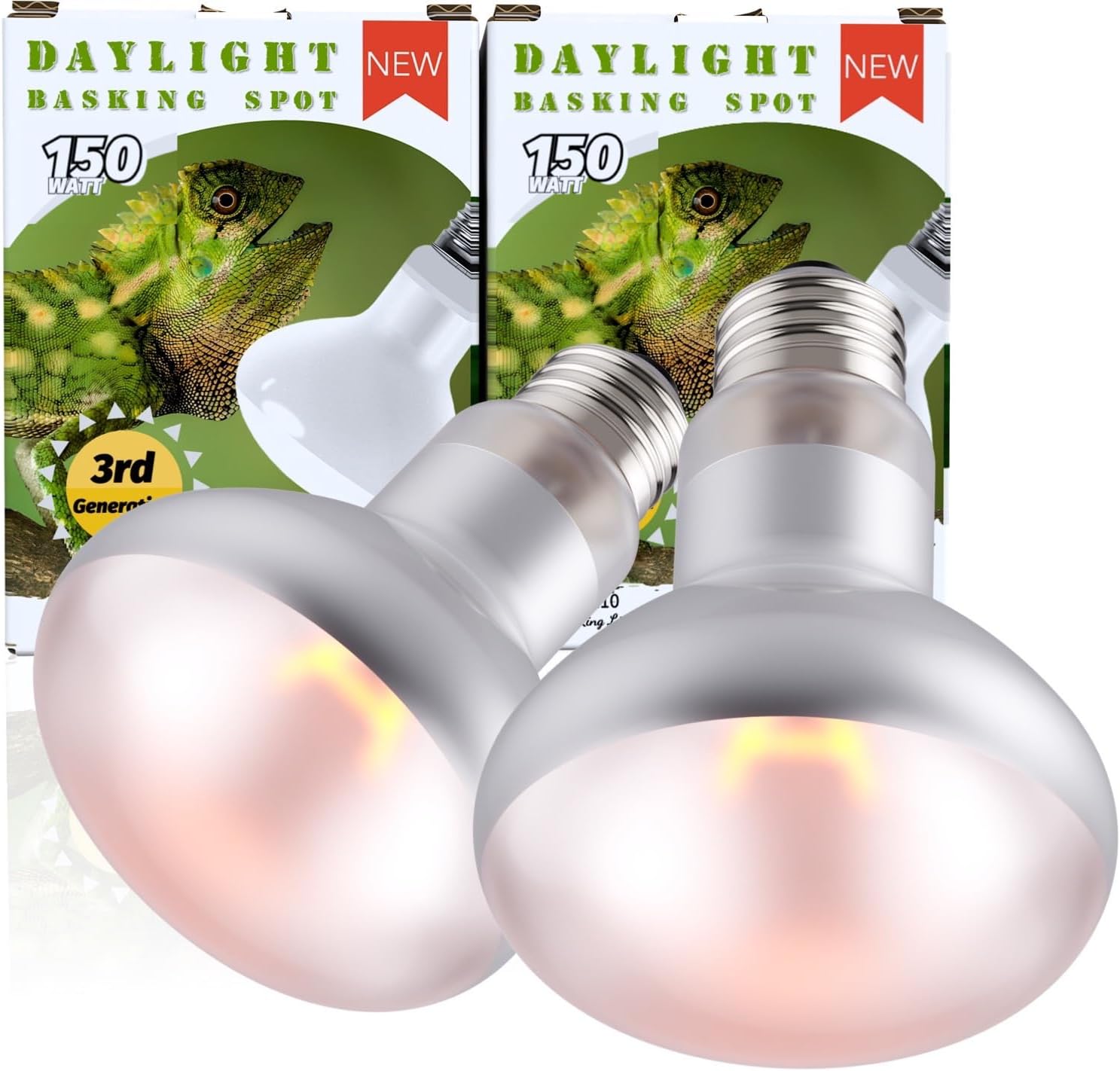 150W Reptile Basking Heat Bulb, 2-Pack UVA Daylight Heat Lamp Bulbs for Bearded Dragons, Turtles, Snakes, Lizards & Amphibians - Provides Infrared Heat Output & Sunlight Simulation Heating Light