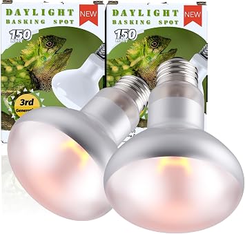 150W Reptile Basking Heat Bulb, 2-Pack UVA Daylight Heat Lamp Bulbs for Bearded Dragons, Turtles, Snakes, Lizards & Amphibians - Provides Infrared Heat Output & Sunlight Simulation Heating Light