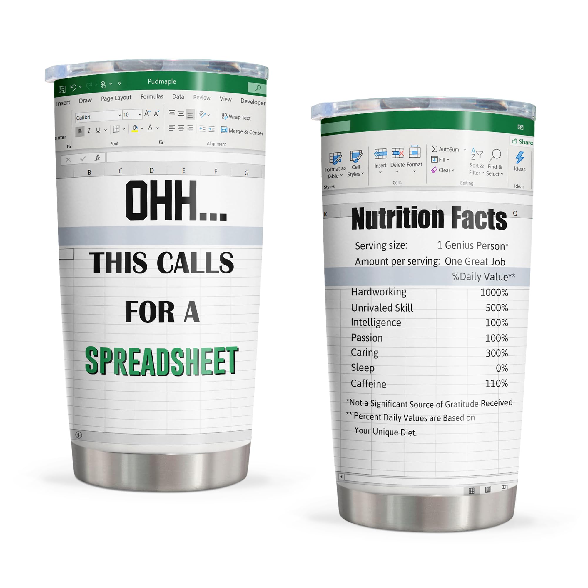 Pudmaple Excel Mug - Accountant Gifts for Women/Men, Funny Spreadsheet Mug, 20oz Tumbler