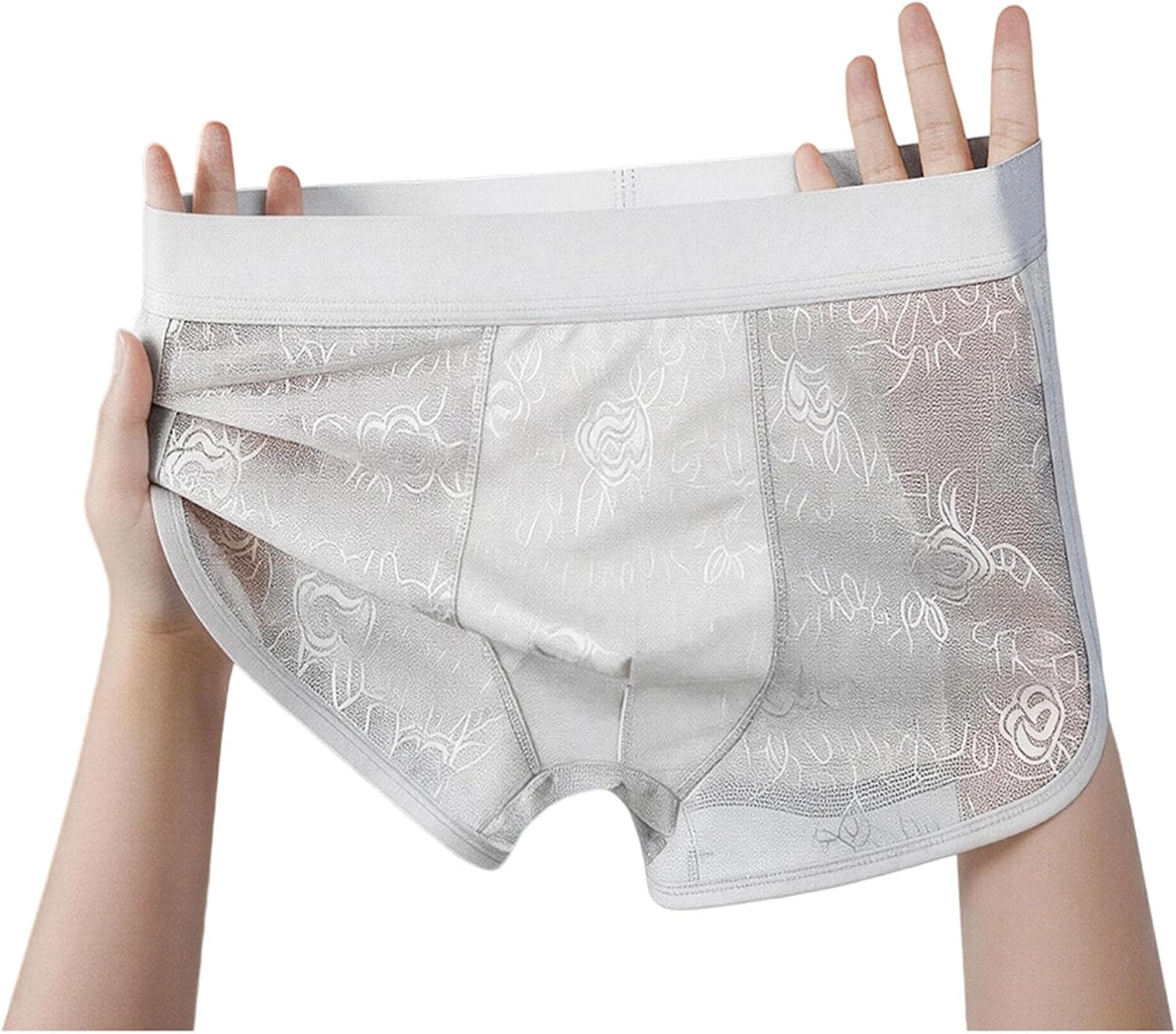 Men's Lace Boxer Briefs Low Rise Floral Mesh Trunks Underwear