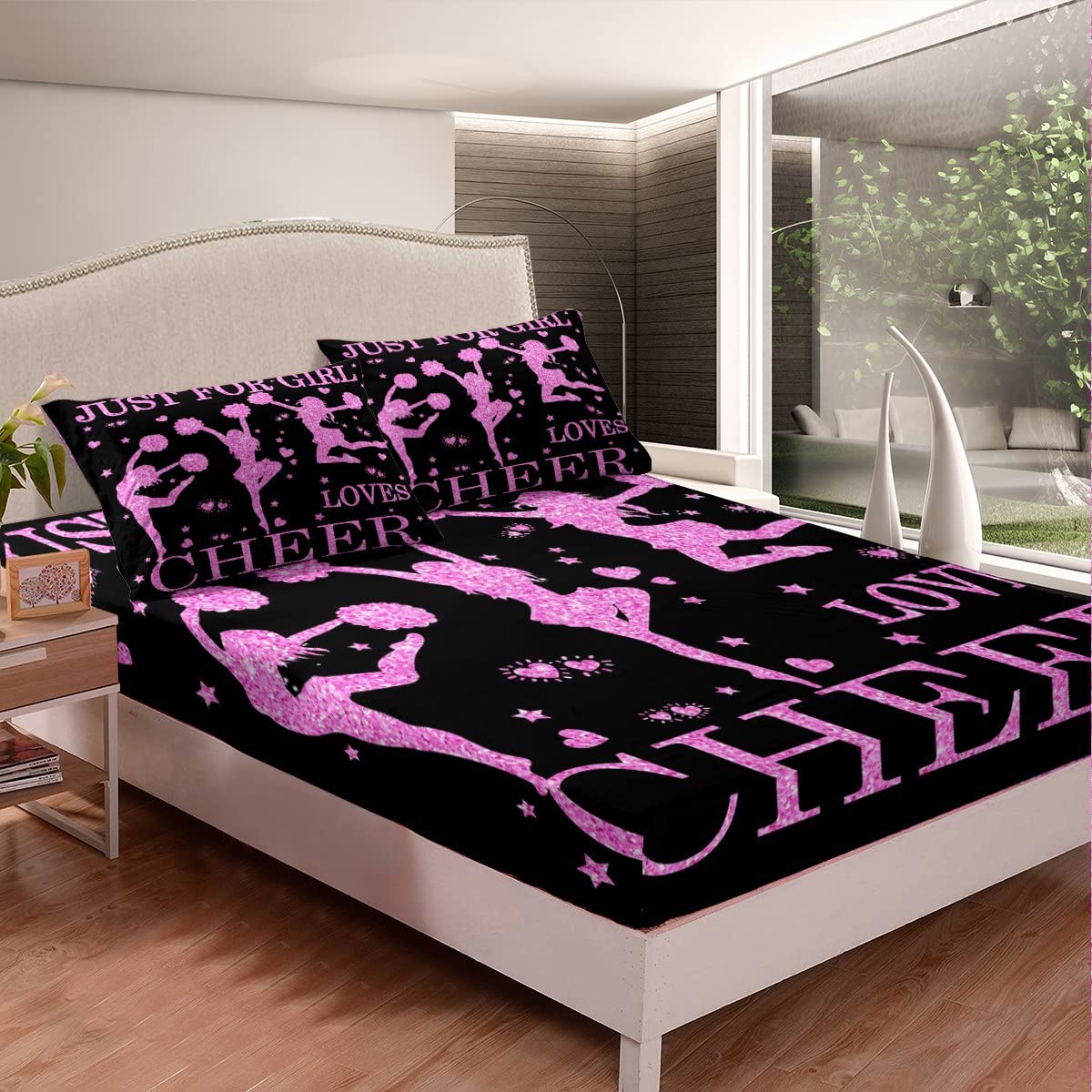 Cheerleading Bettwäsche-Set 7-teilig Kingsize – Rosa Mit Pailletten & Turner-Silhouette, Für Mädchen