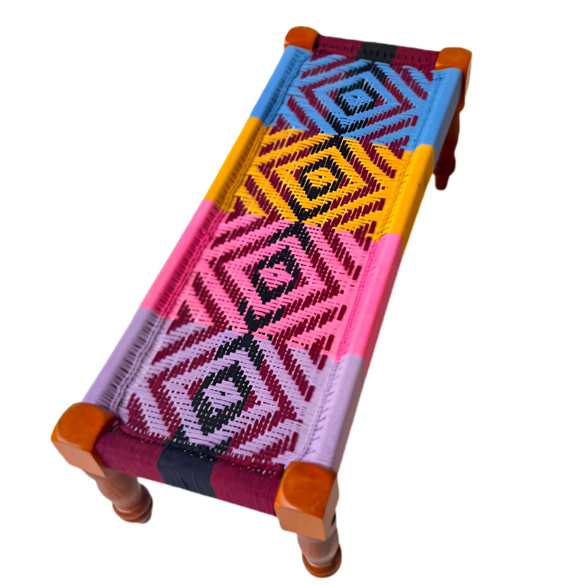 wooden bench | traditional rope charpai stool | solid wood frame seating for living room, balcony & outdoor | durable & stylish