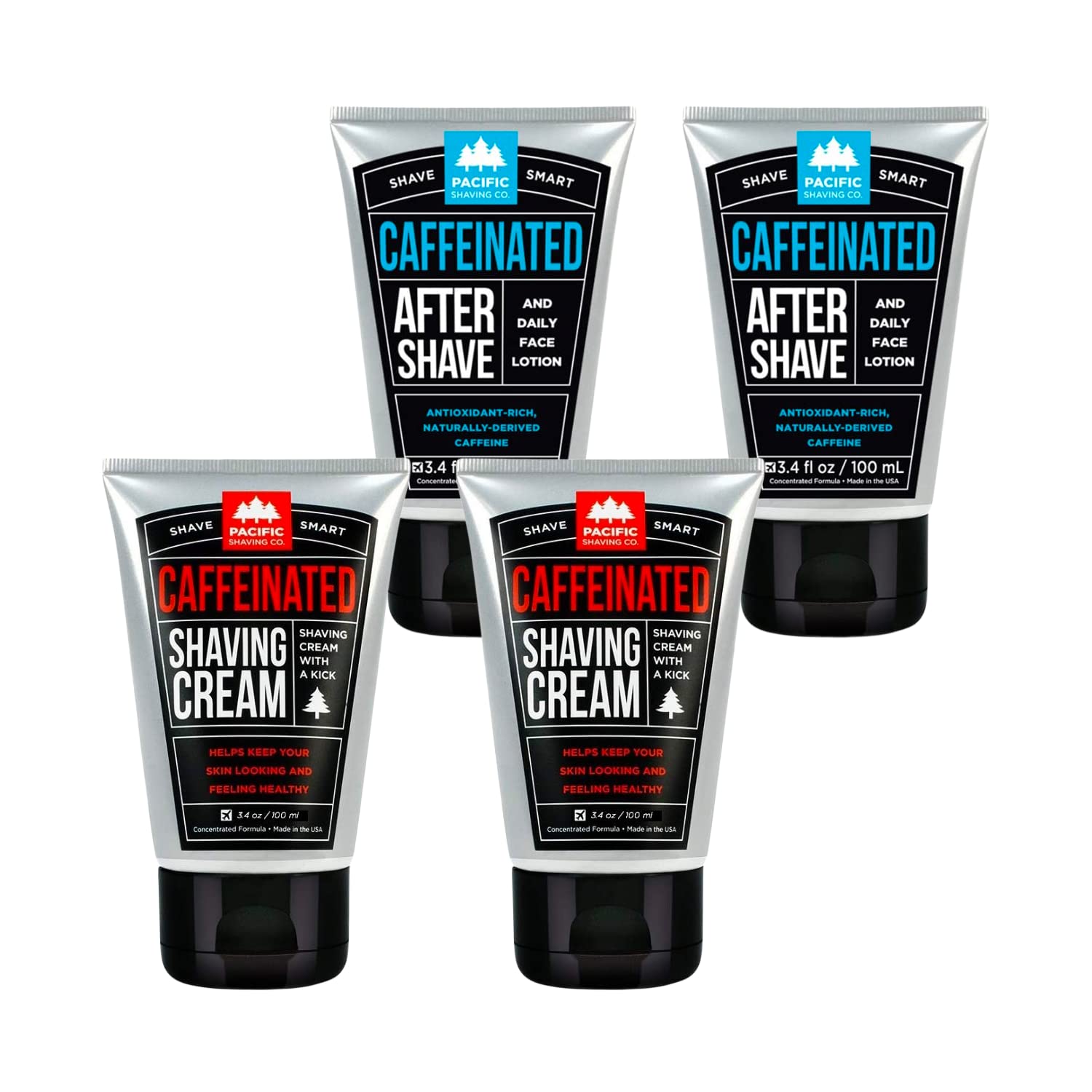 Pacific Shaving CompanyCaffeinated Shaving Cream & Aftershave Set - Shave Kit for Men - Antioxidant + Caffeine Enriched Shave Cream + Aftershave Lotion (3.4 Oz, 2x Each)