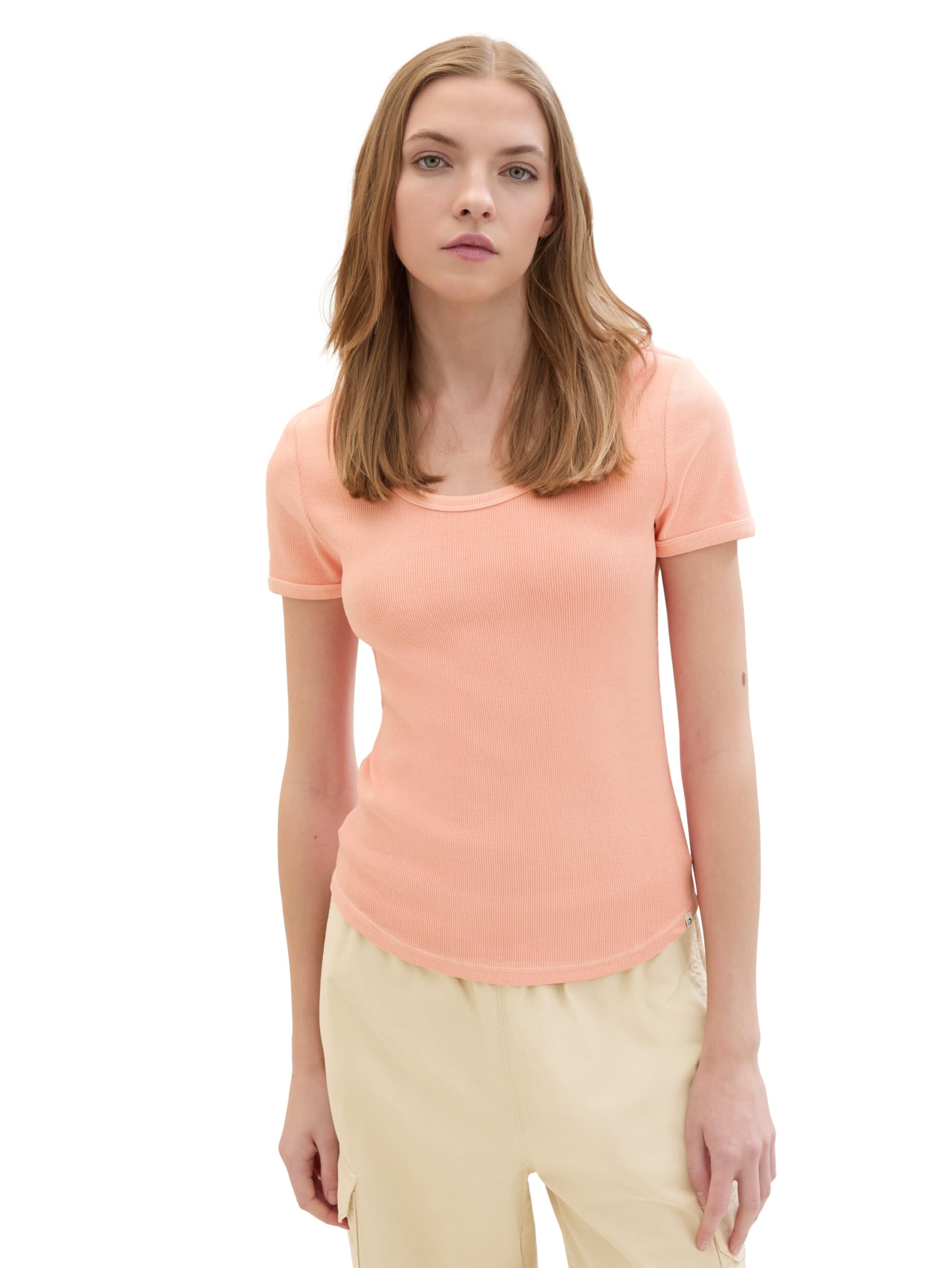 TOM TAILOR Denim Women's Basic T-Shirt with Rib, 35155 - Burnt Terracotta, L