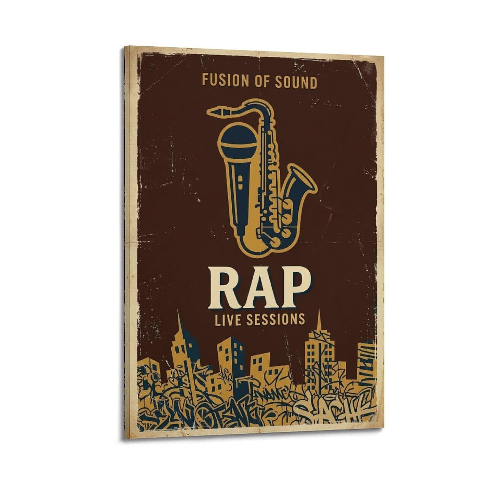 OKNGB Vintage Retro Saxophone & Microphone Jazz Rap Poster Decorative Painting Canvas Art Picture 20x30inch(50x75cm)