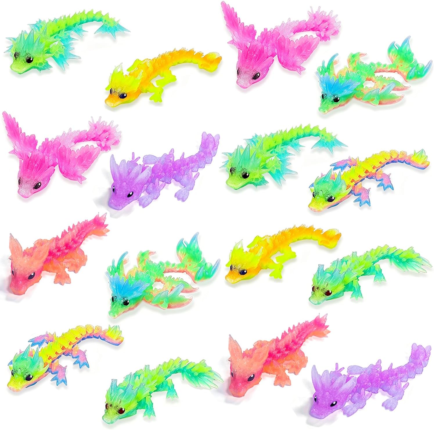 16PCS 3D Printed Dragon Baby Figurines, 4.5 Inch Crystal Dragon with Transparent Color Gradient, Rich Colored Fantasy Desk Decor, Unique Gift for Home Office Display, Collectibles, Friends