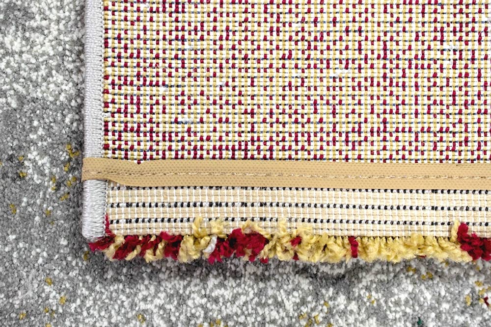 Teppich-Traum Tapis Moderne Couloir Salon Design Abstrait Gris Bleu Rouge - Entretien Facile Größe 140x200 cm