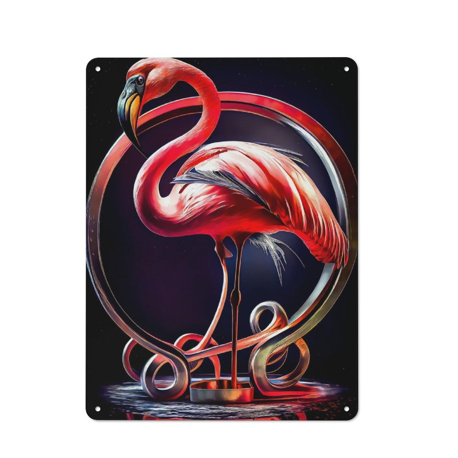 Retro Metal Plaque 40x30cm Featuring Flamingo, Bistro Wall Plaque for Bakery, Diner, Cafe Or Family Room