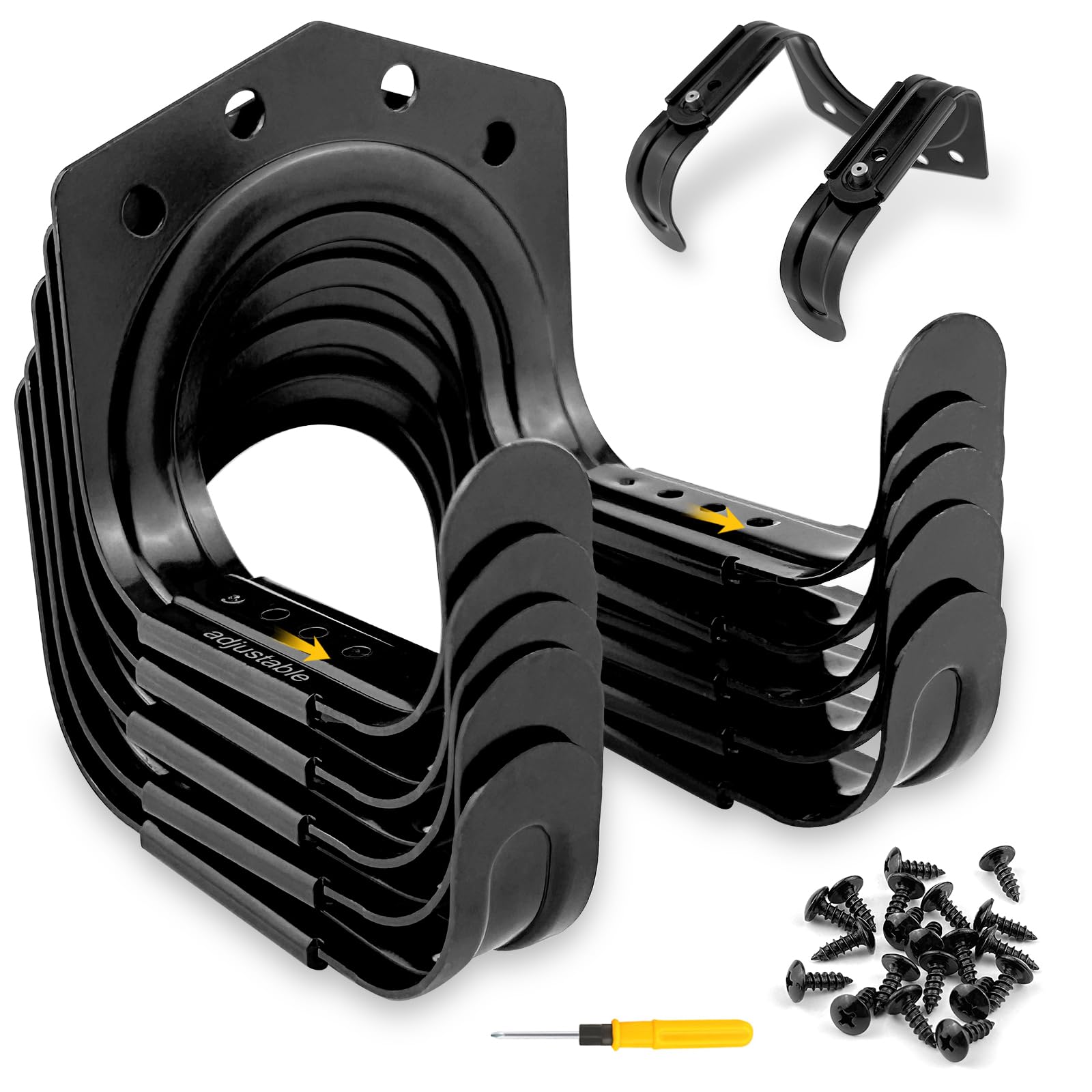 5 ganchos telescópicos para herramientas de jardín, para garaje, jardín, cobertizo de bicicleta, con 20 tornillos, 1 destornillador (negro)
