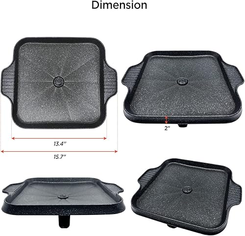 Miniatura 6 de Eutuxia Sartén coreana para barbacoa, 15.5 pulgadas, antiadherente, sin humo, resistente a los arañazos, aluminio estilo hierro fundido, para