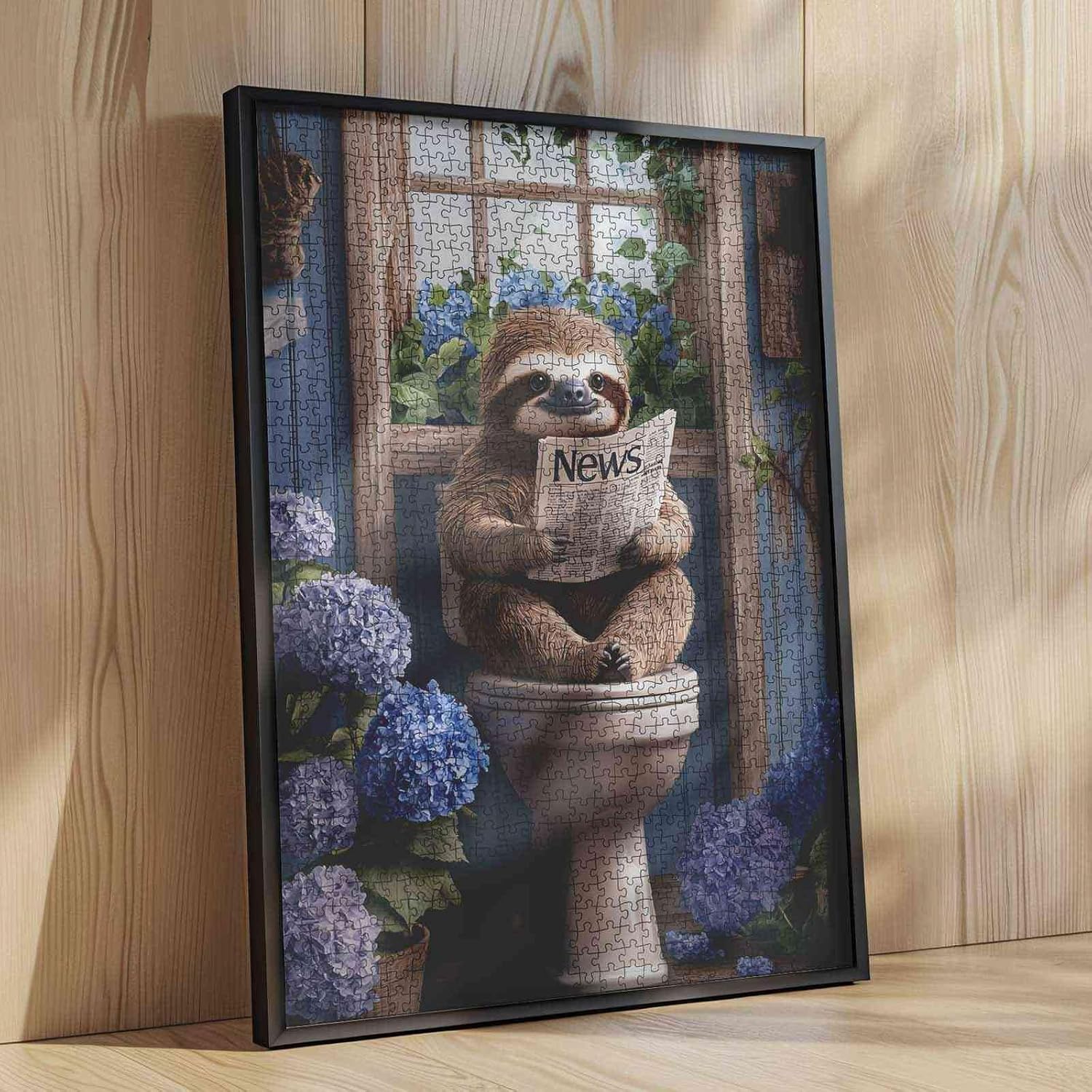 Tucocoo Sloth Sitting on Toilet Puzzles 1000 Piece, Animal Hydrangeas Puzzle for Adults Rustic Art DIY Crafts Jigsaw Puzzles for Home Decoration Gifts, Challenging Family Games Puzzle (27x20 Inches)