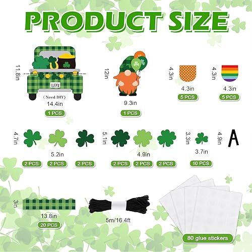 Miniatura 2 de Whaline Kit de decoración de tablón de anuncios del día de San Patricio trébol de la suerte recortes de gnomo de camión con punta de pegamento