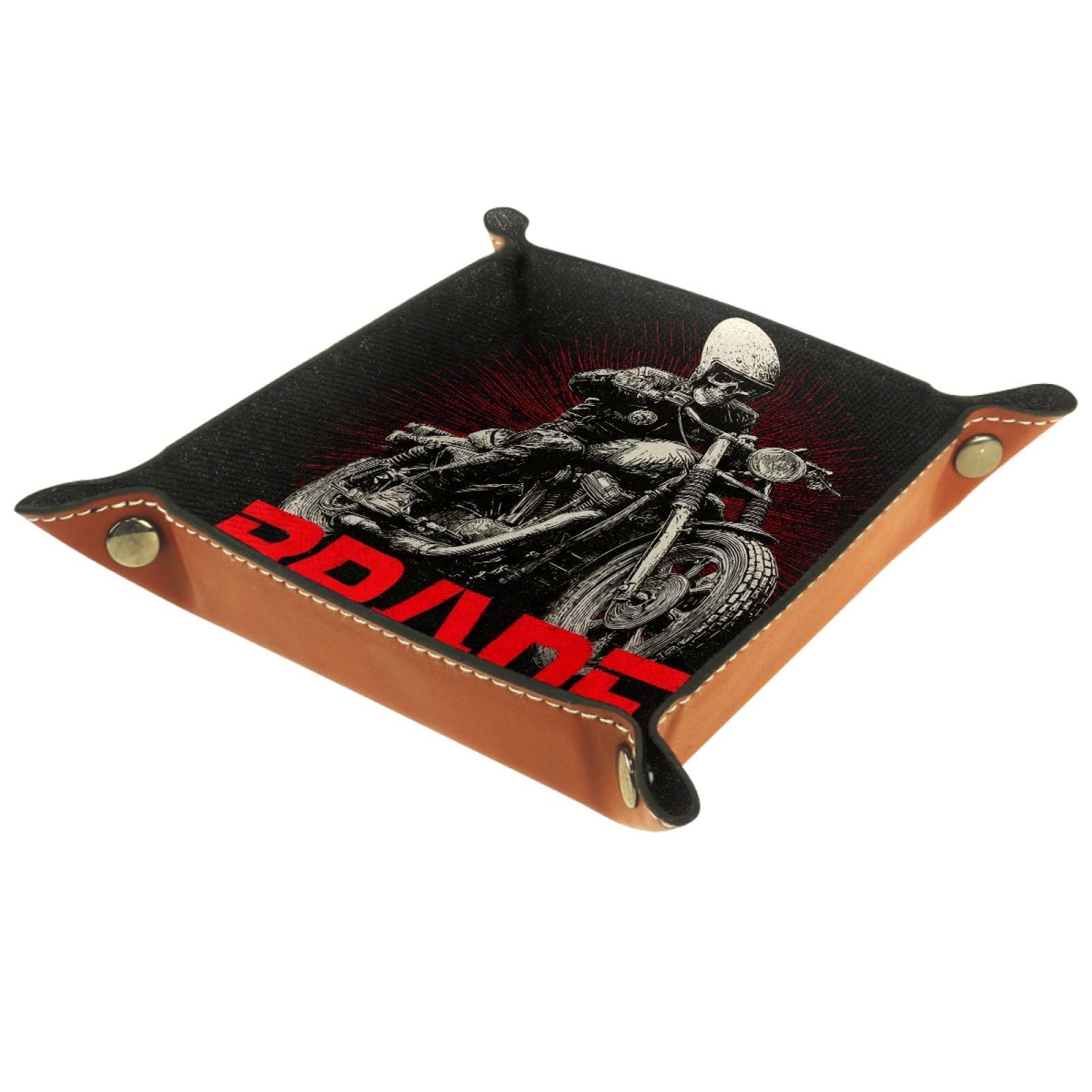 VAPOKF Skeleton Biker Dice Tray, Folding Microfiber Leather Dice Holder for Dungeons and Dragons RPG Dice Gaming D&D and Other Table Games