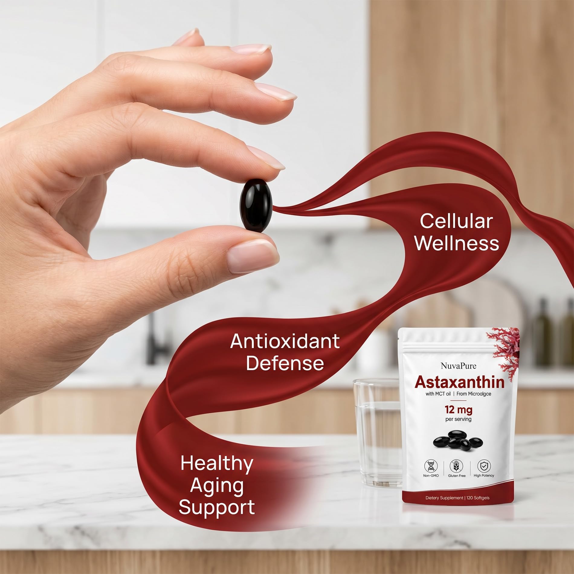 NuvaPure Astaxanthin 12mg with MCT Oil, Natural Astaxanthin from Haematococcus Pluvialis Microalgae, Daily Antioxidant Support Softgels, Non-GMO, Gluten-Free, Soy-Free, 120 Count (1) — Amazon image 5
