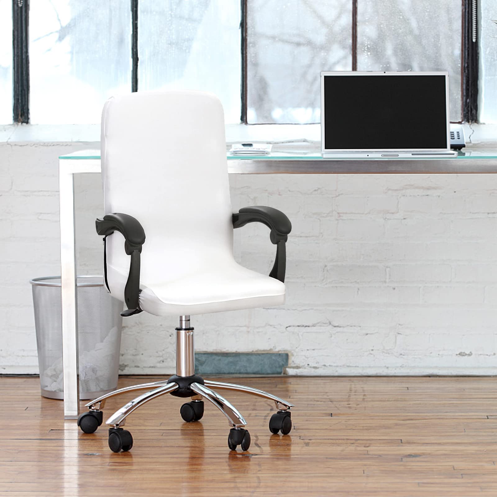 Jaotto Coprisedia Ufficio Elasticizzato, Fodere Girevole Universale Lavabile Rimovibile, da Computer Con Schienale, Copeture per Sedia da Ufficio (Bianco, Media)