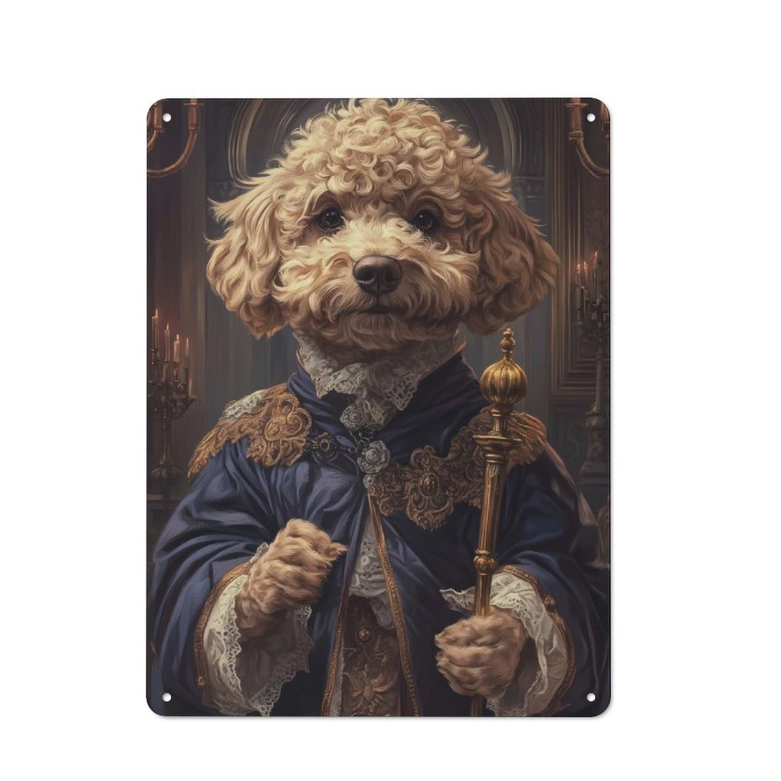 Junmoney Royal Poodle Portrait Tin Sign 40X30cm With For Living Room Wall, Rustic Decor, Seasonal Metal Wall Decor For Autumn Interiors