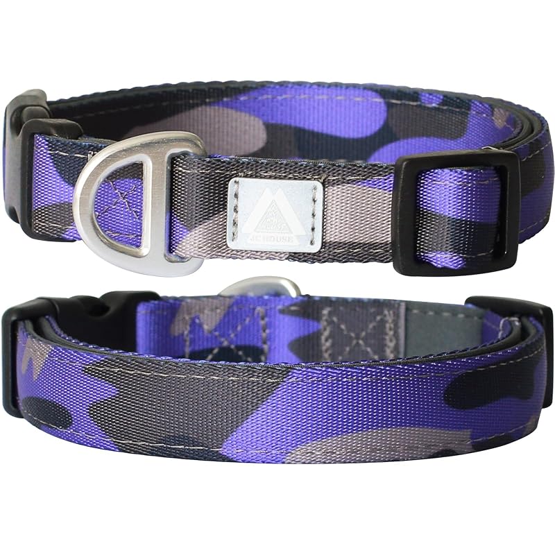 Coleira básica ajustável para cães pequenos em poliéster com detalhe refletivo JC HOUSE Camo Purple