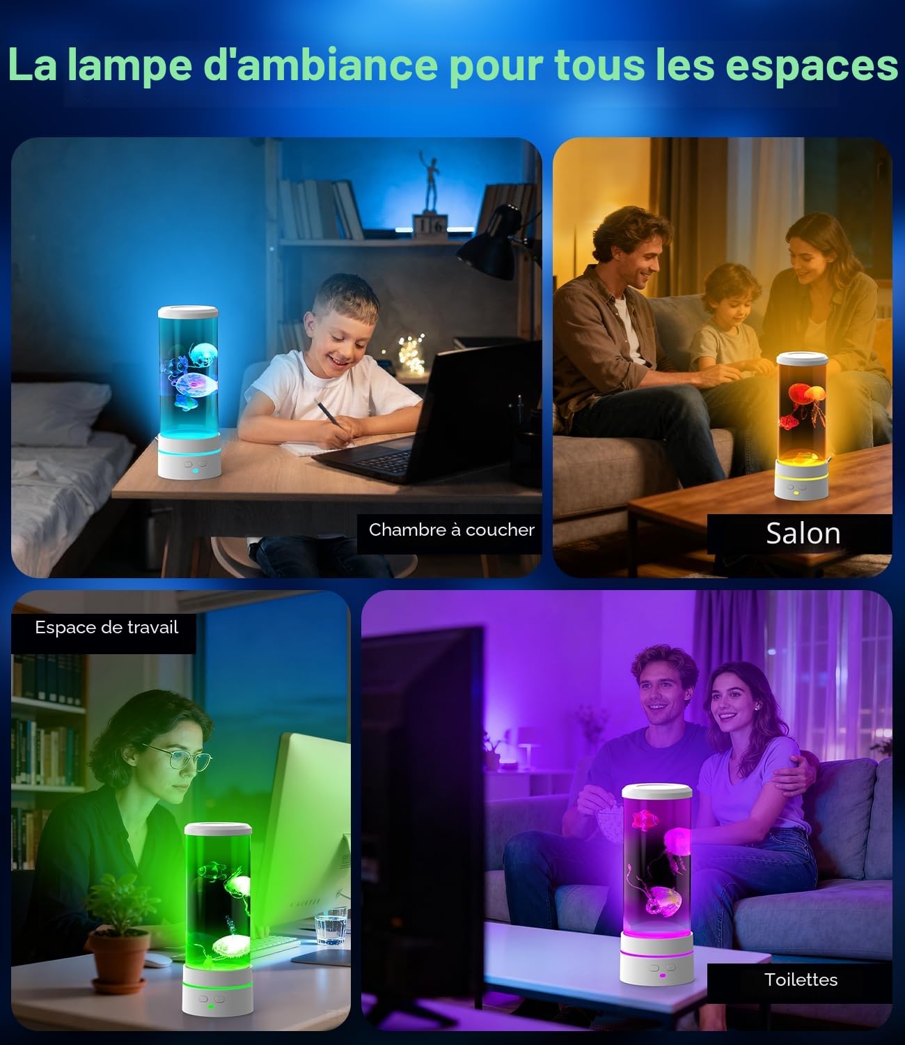 Lampe Méduse Télécommande 28cm - 17 Couleurs RGB, Mode Changement Auto, Veilleuse Enfant Adulte, Lampe à Lave Bubble Magique pour Chambre, Nursery & Détente
