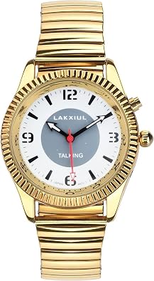 English Talking Watch can Play time, Date, Month, can Set Three Alarms, Gold Alloy Shell, Gold Adjustable Length Stainless Steel Expansion Band