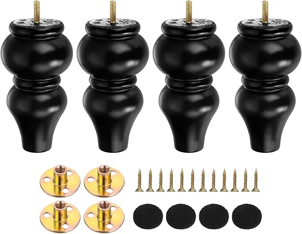 uxcell 6 Inch Wood Furniture Legs, Set of 4 Sofa Replacement Wooden Furniture Feet Dresser Legs with Mounting Screws, for Cabinets Couch Dresser Chair Desk Ottoman Table, Black