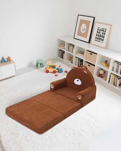 Miniatura 9 de MOONBEEKI Sofá plegable 2 en 1 para niños pequeños, tela Sherpa suave con funda lavable, sofá convertible a tumbona, sofá para niños para sala de