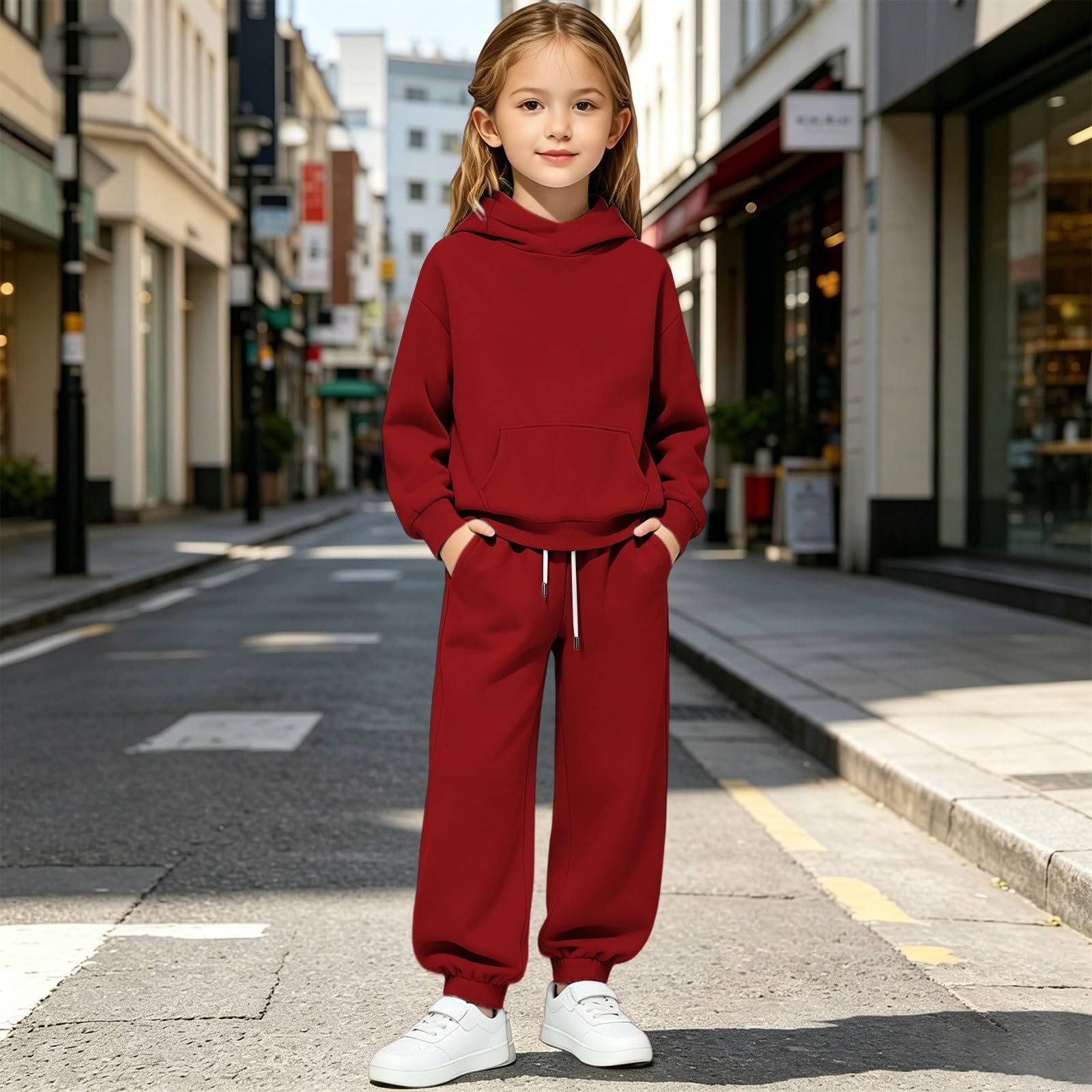 WINWUQB - Tuta da jogging da ragazza con cappuccio | Accogliente Scuola Sport 2 Pezzi Maglione Pantaloni Vacanza Autunno Inverno Casual Traspirante Bambini Tuta