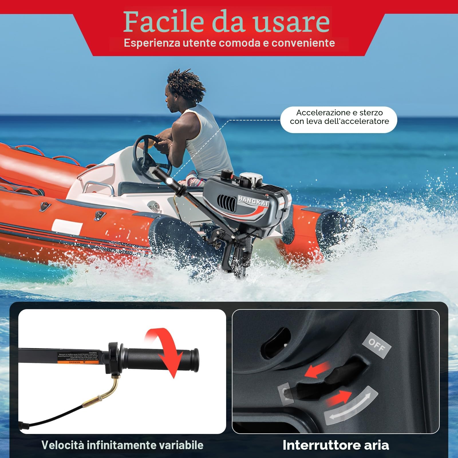 Motore fuoribordo 2T 2,5 kW 3,5 CV 5000 giri/min per gommoni pesca barche a vela