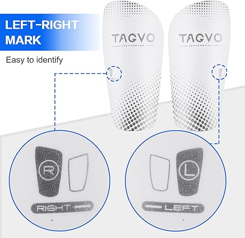 Miniatura 9 de TAGVO Espinilleras de fútbol para niños y jóvenes, espinilleras y espinilleras con bolsillo de inserción optimizado, equipo de fútbol protector para