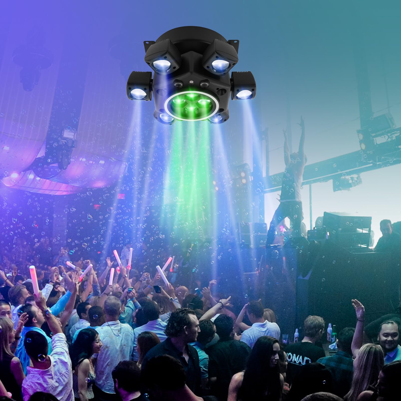DJ Light Moving Head Bühnenlicht, 120W 6 Arms Beam Rotating Stage Lights | Wash Discolicht Partylicht, 0-100% Dimmung, Laser/Strobe, Support Remote & DMX-512 & Sound Activated 25CH für Club Weihnacht