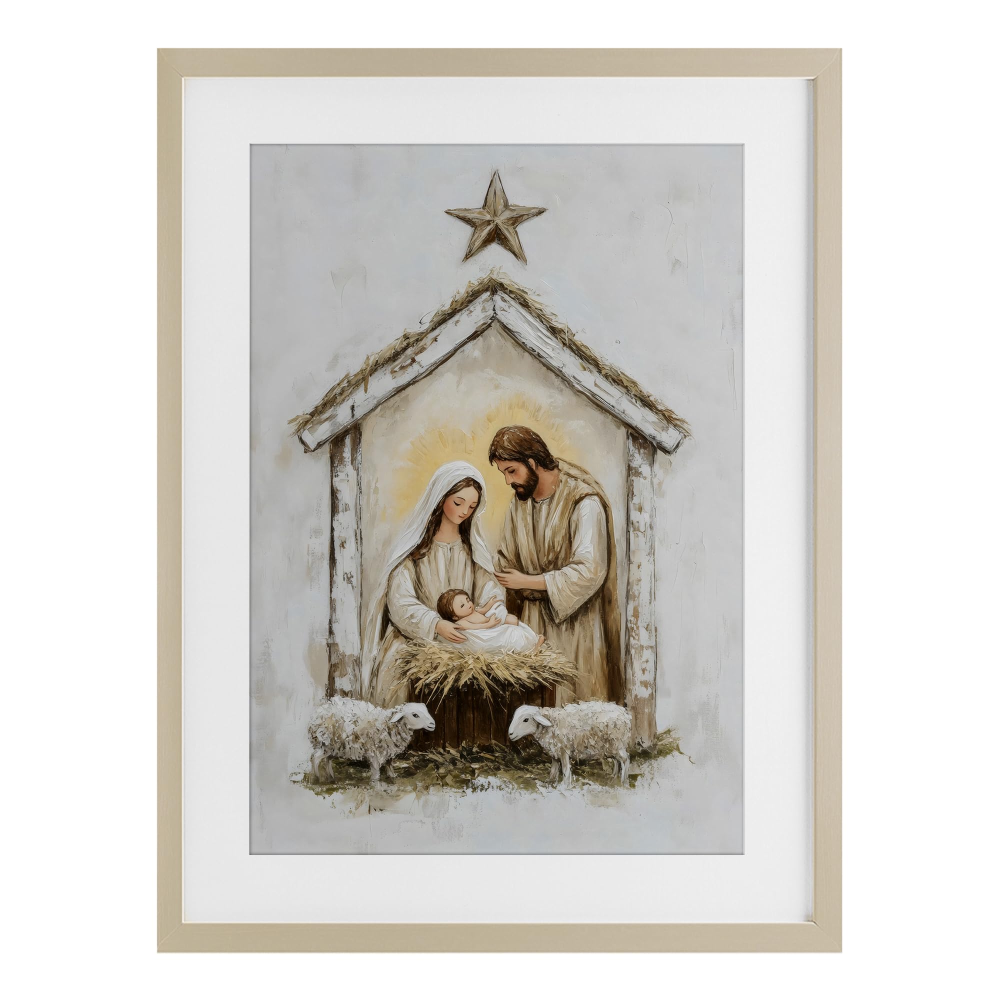 Nativité blanche sous verre Stupell, décoration murale encadrée Little Lambs
