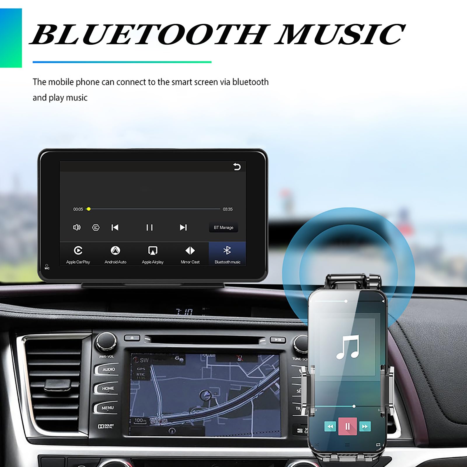 7 Pulgadas Carplay Pantalla para Opel Grandland (New Generation) 2025–2025 SUV, Carplay Inalámbrico Portátil Pantalla de Visualización, Multifuncional Pantalla Táctil del Coche