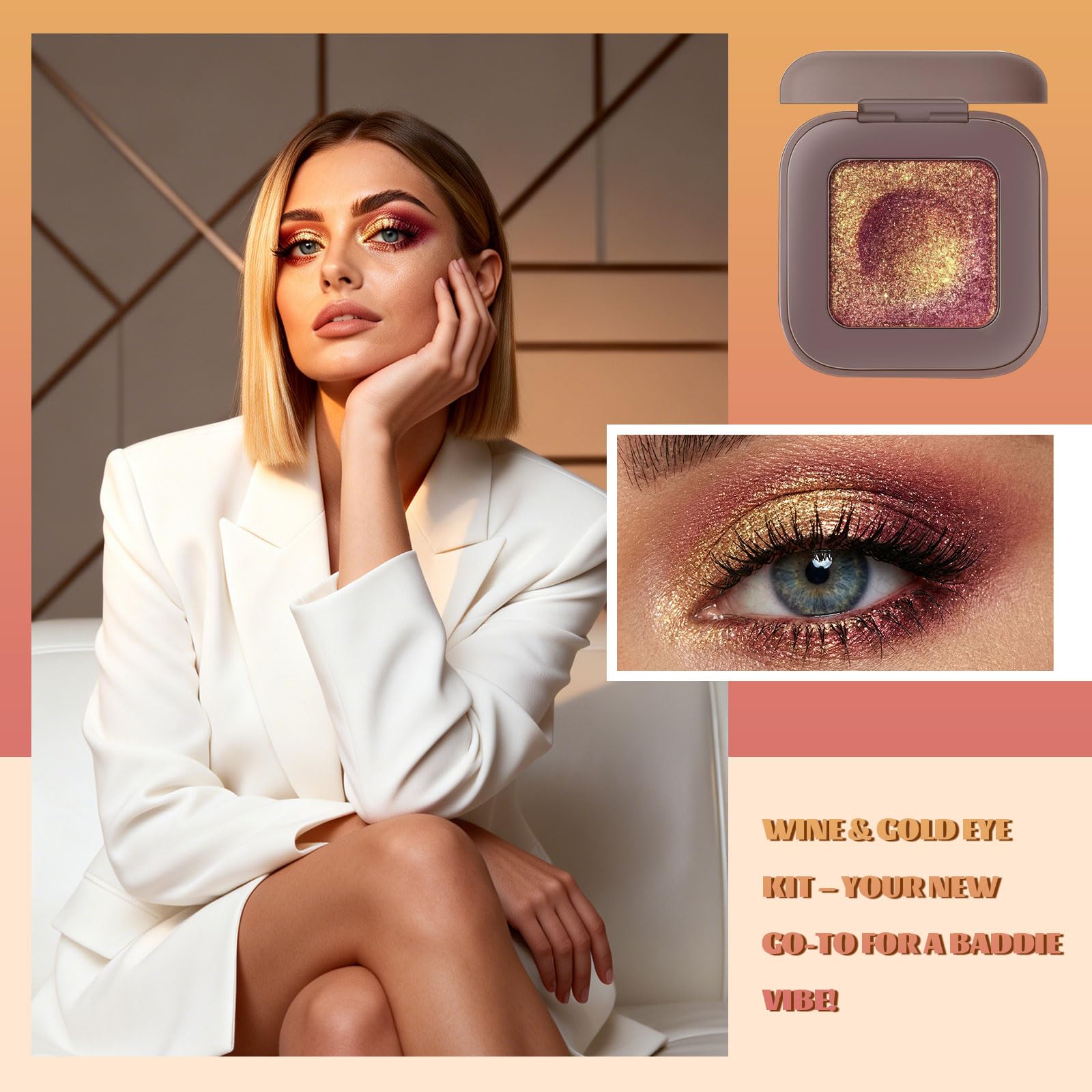 Duochrome Burgundy Gold Glitter paleta cieni do powiek, holograficzny kameleon bogaty kolor połyskujący, kolor Shift Sparkle Inner Corner Eye rozświetlacz, paleta rozświetlaczy do makijażu na