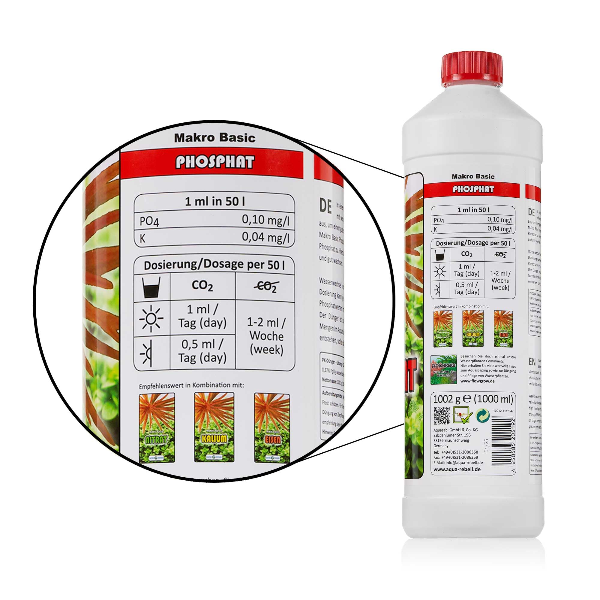 Aqua Rebell ® Makro Basic Phosphat Dünger - 1 Literflasche - optimale Versorgung für Ihre Aquarium Wasserpflanzen - Aquarium Dünger speziell für Wasserpflanzen entworfen