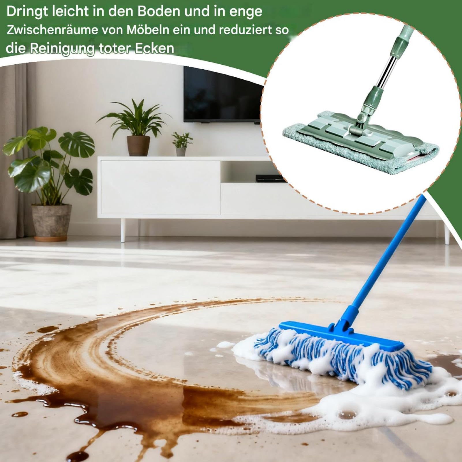 Mopa Plana De Microfibra 7 Almohadillas Mango Telescópico Fregado Rápido | Mopa Plana Giratoria 360° Mantenimiento Diario Hogar Baño Cocina Tarima Azulejos Grandes Áreas