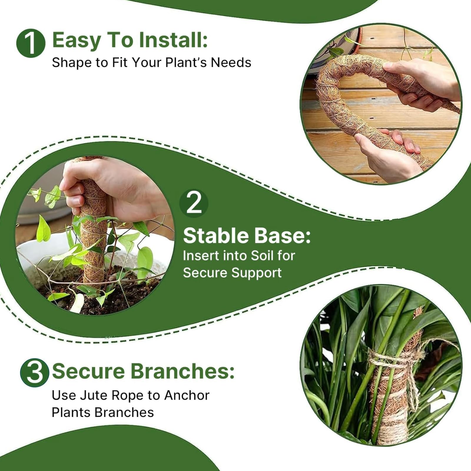 Tutor Monstera para Plantas Trepadoras 125cm - Soporte Plegable de Fibra de Coco, Palo de Tótem Apilable con Musgo Artificial para Enredaderas, Estacas de Coco Natural