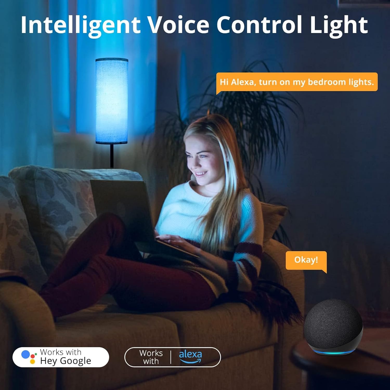 GAOMON Floor Lamp for Living Room, Works with Alexa & Google Home, Color Changing for Modern Standing WiFi Lamp with Remote, Minimalist Pole Lamp Tall Lamps for Bedroom, Office, Kids Room, Reading