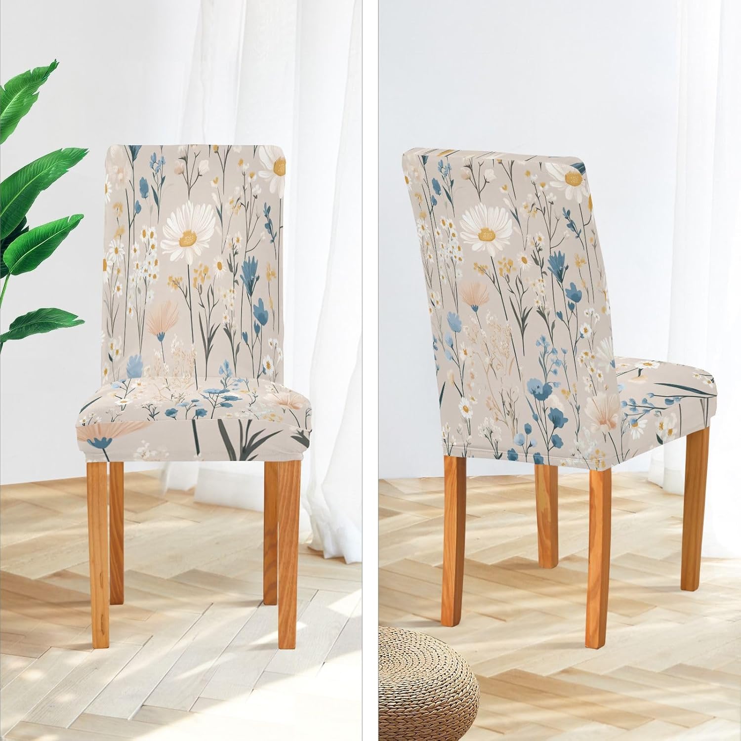 ALAZA Chair Covers for Dining Room, Daisy Field Floral Natural Colors Stretch Chair Cover Sets Chair Protector Removable Washable for Ktichen Restaurant Hotel