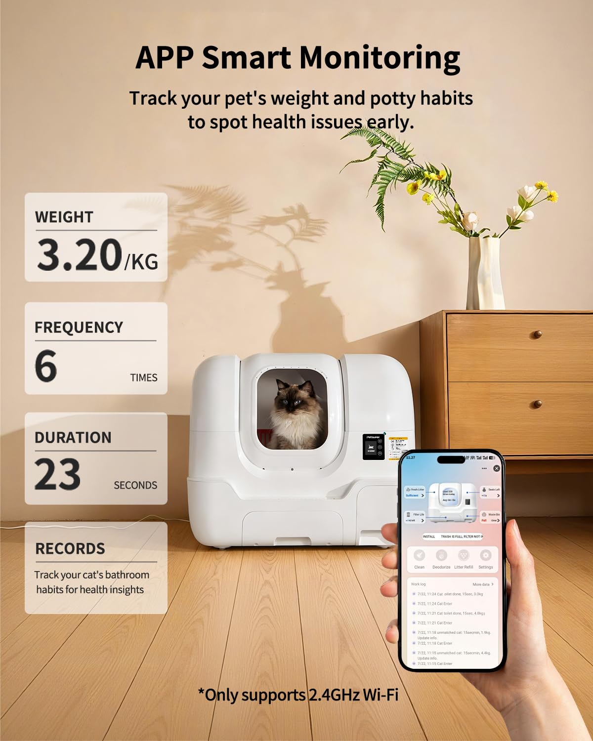 Automatic Cat Litter Box Self-Cleaning, Auto Sand Refilling, Auto Packing & Sealing, Auto Bag Replacement, One-Click Cleaning, Deodorization, APP Control, Radar Weight TOF Safety Sensors for Cats - image 7