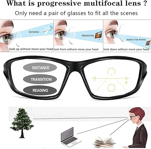 Miniatura 4 de Gafas de sol prebicias multifocales progresivas de deportes vintage cuadrados fotocrómicos grises para hombres y mujeres lectores